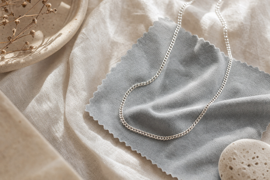 Sterling silver chain on a polishing cloth