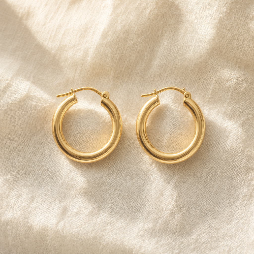 Gold vermeil hoop earrings on linen