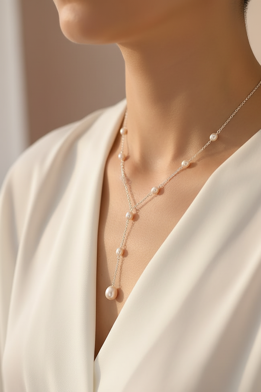 Isla Pearl Lariat Necklace lifestyle