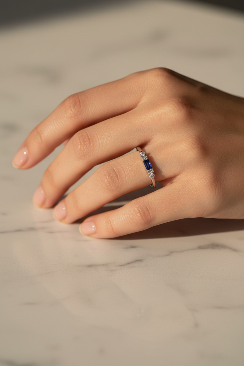 Bellaire Sapphire Baguette Ring lifestyle